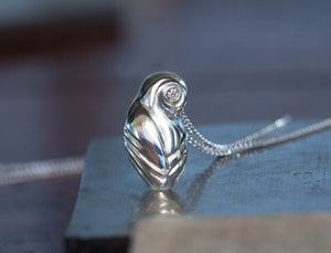 Wise Owl Pendant - Silver and Diamond